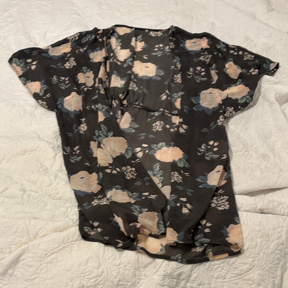 Floral Black Kimono Top